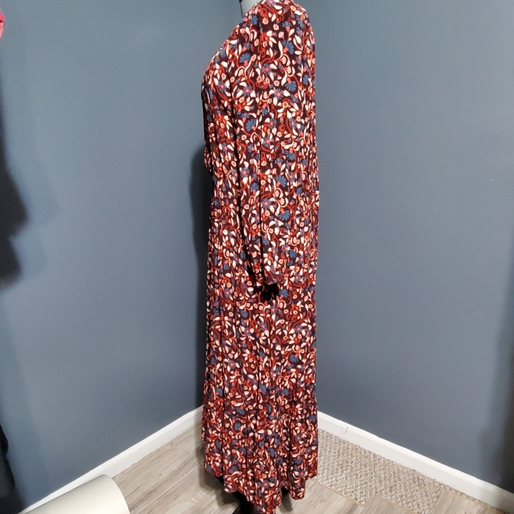 Old Navy Maxi Dress Long Sleeve Pull Over Burgundy Teal Floral Size XL Tall - Picture 2 of 9